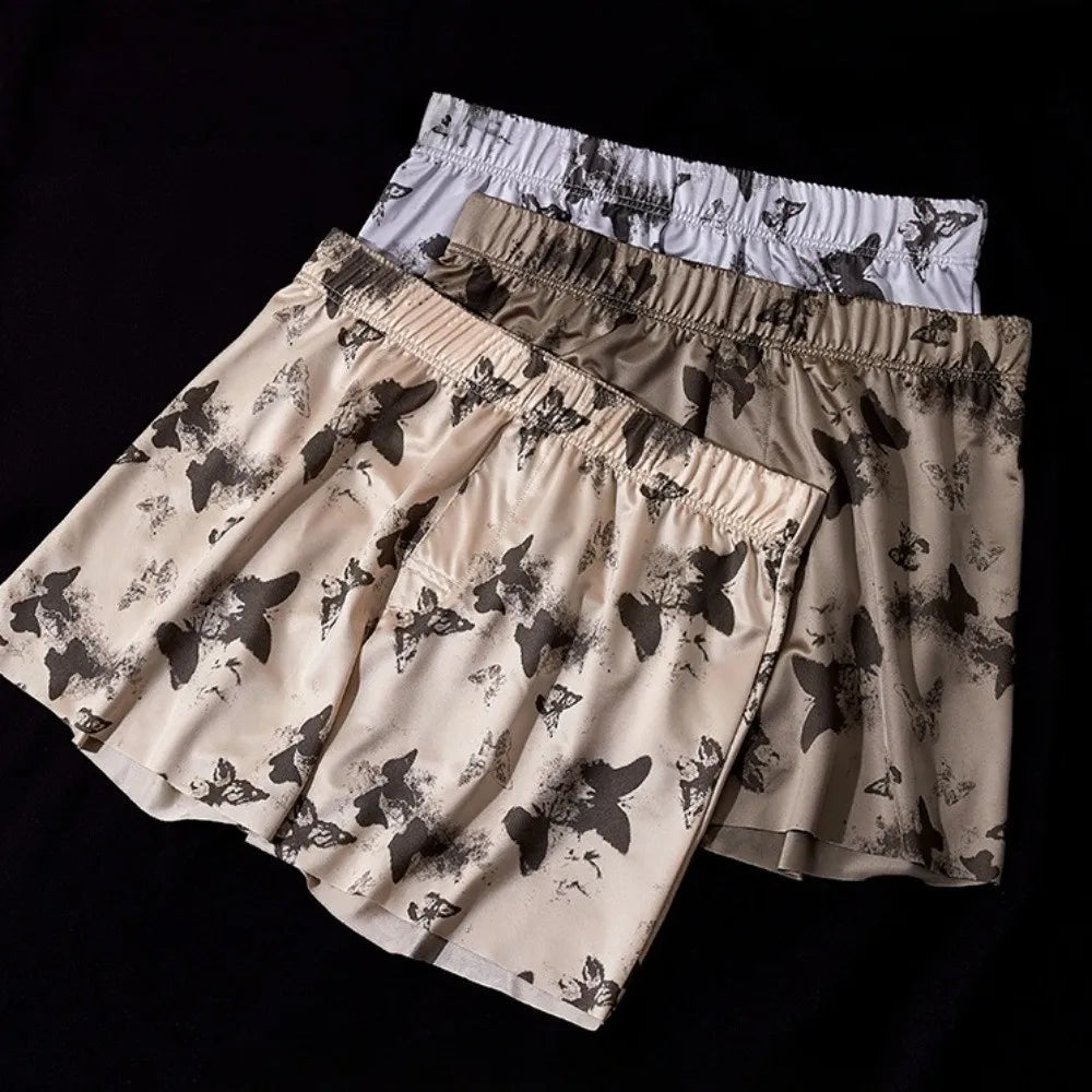 Plus Size L-4XL Men's Boxer Briefs Elastic Waistband Breathable Butterfly Print Underwear Comfortable Fashion Beach Pants